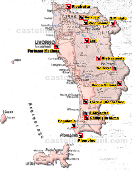 Mappa delle Province di Livorno e Pisa